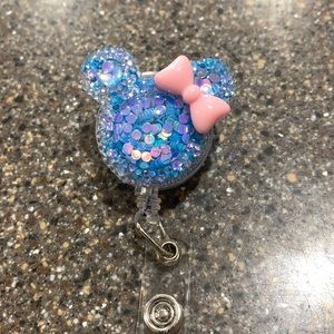 Blue glitter mouse ears badge holder